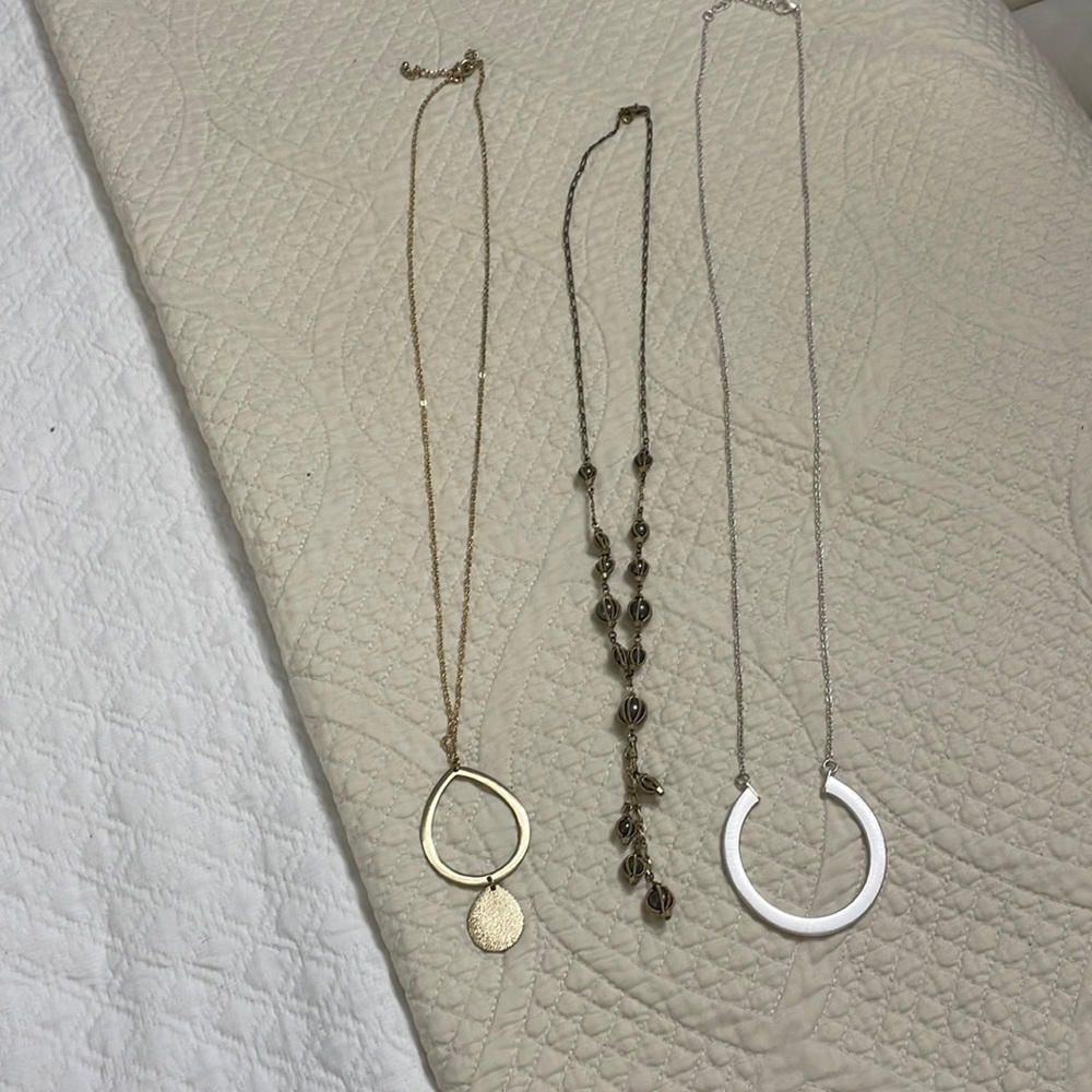 Mixed metals silver gold longer length layering necklace lot bundle